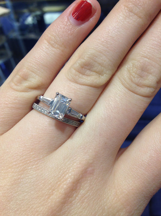 1.30ct Emerald cut Diamond Engagement Platinum Rings and wedding Ring JEWELFORME BLUE 900,000 GIA CERTIFIED diamonds