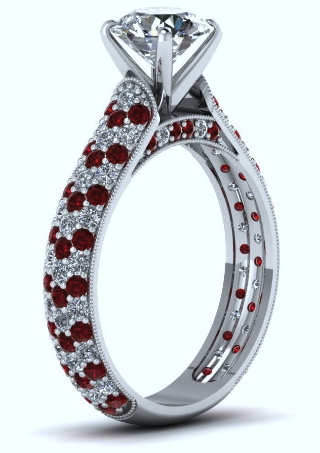 2.03ct Round Diamond and Ruby Engagement Ring 18kt JEWELFORME BLUE
