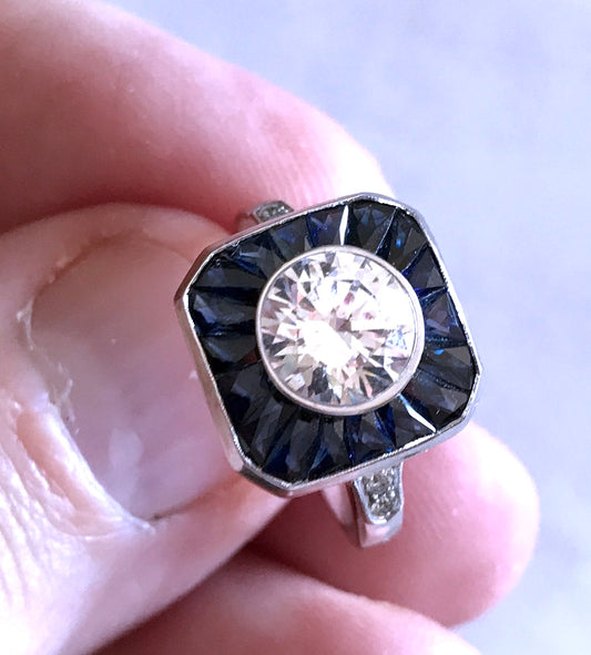 3.85ct Round Moissanite Diamond Engagement Ring Art Deco GIA certified F-VS JEWELFORME BLUE