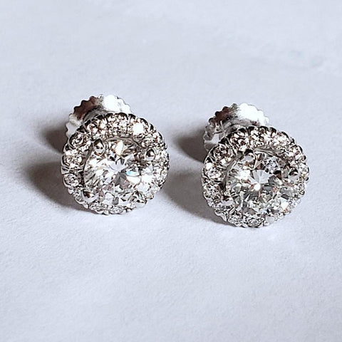 18kt Round diamonds 1.65ct G VS Round Cut Diamond Studs Earrings Martini Halo JEWELFORME BLUE 900,000  certified diamonds