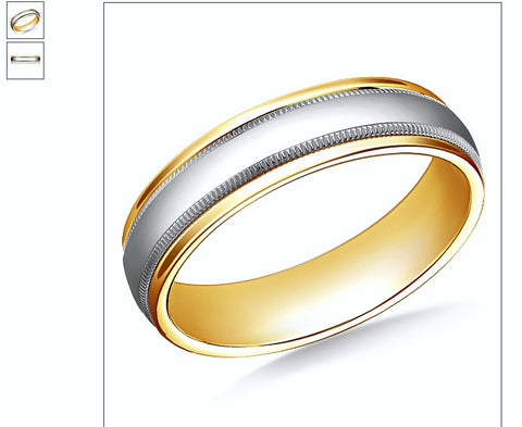 14K Two-Toned Comfort-Fit High Polished 6mm Band with Milgrain