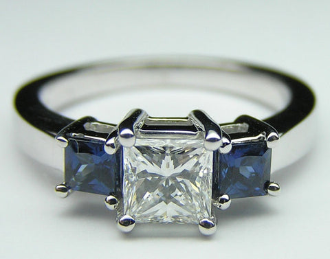 3.65ct Princess Diamond and Sapphire Engagement Ring GIA certified JEWELFORME BLUE