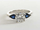 2.53ct G-SI2 Platinum Round Diamond Engagement Ring Round & Pear Shape Sapphires JEWELFORME BLUE Anniversary Bridal Birthday Gift