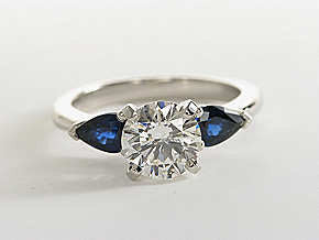 2.53ct G-SI2 Platinum Round Diamond Engagement Ring Round & Pear Shape Sapphires JEWELFORME BLUE Anniversary Bridal Birthday Gift