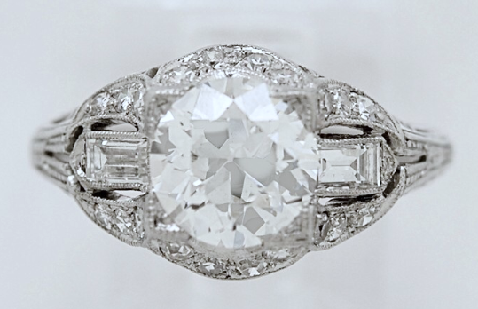 2.52ct Art Deco Halo Moissanite Round Diamond Engagement Ring Platinum JEWELFORME BLUE