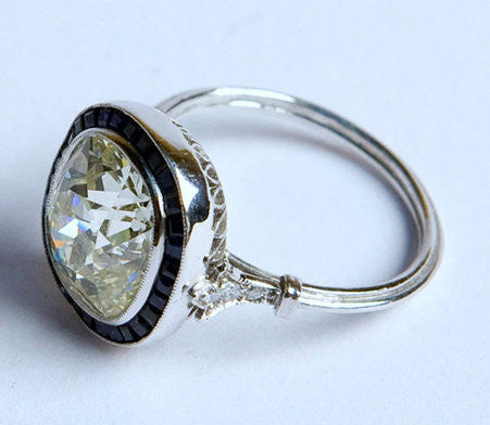 3.90ct Cushion Moissanite Diamond Engagement Ring Art Deco Sapphire Halo 18kt JEWELFORME BLUE