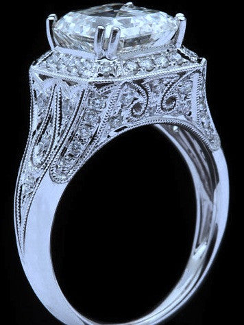 3.01ct Art Deco Asscher F-VS1 Diamond Engagement Ring 2.51ct GIA EGL certified 18kt JEWELFORME BLUE