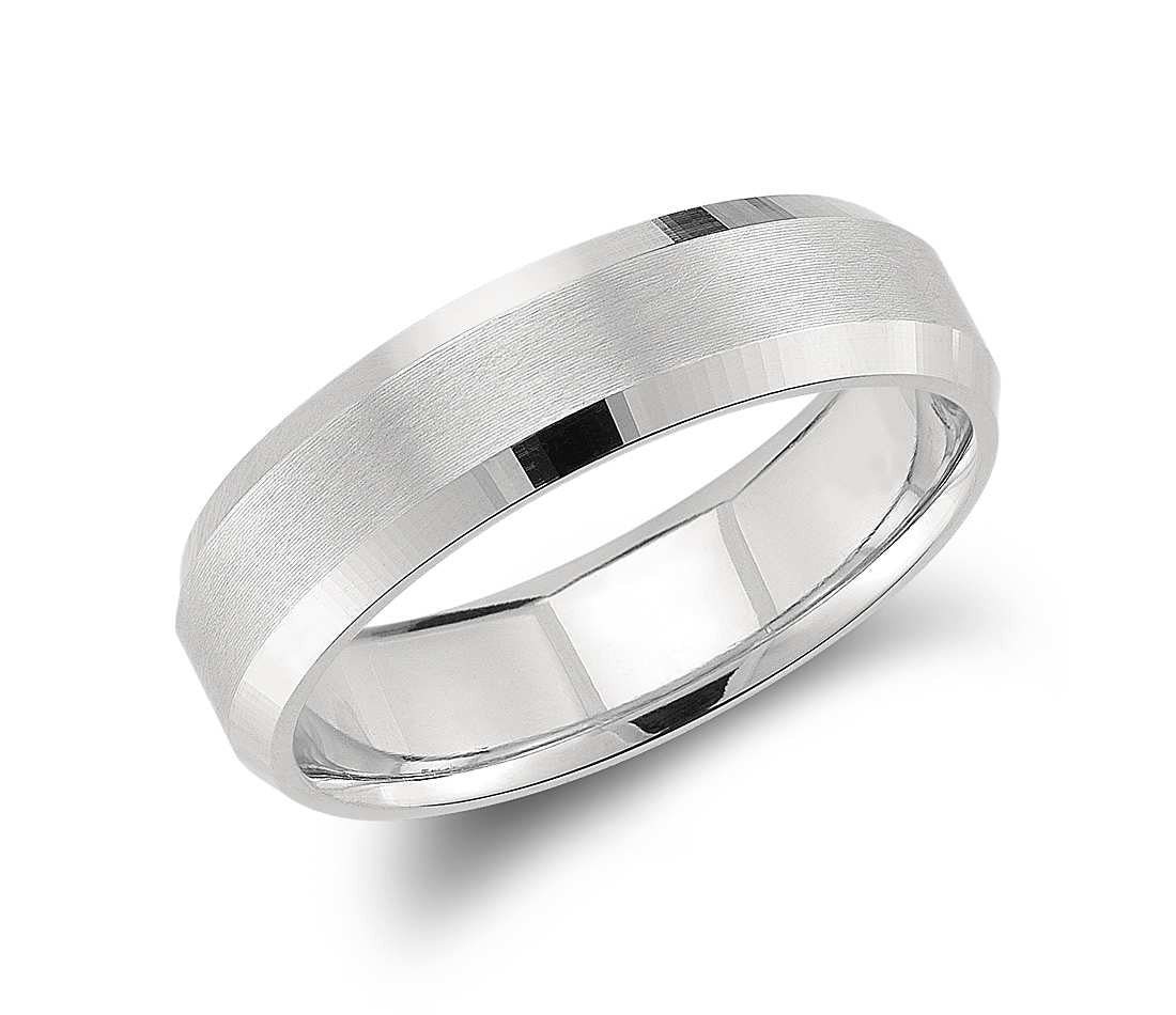 Beveled Men's Wedding Ring 14kt White Gold Anniversary Bridal Birthday jewelry JEWELFORME BLUE