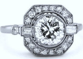 2.02ct Art Deco Round Moissanite Diamond Engagement Ring 18kt  JEWELFORME BLUE
