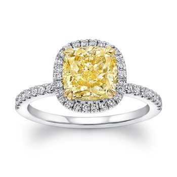 2.54ct Fancy Yellow Cushion Diamond Engagement Ring 18kt white Gold Halo JEWELFORME BLUE
