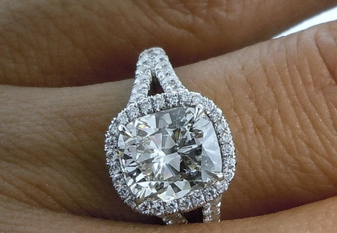 4.90ct Cushion cut Moisssanite & Diamond Engagement Ring 18kt JewelformeBlue