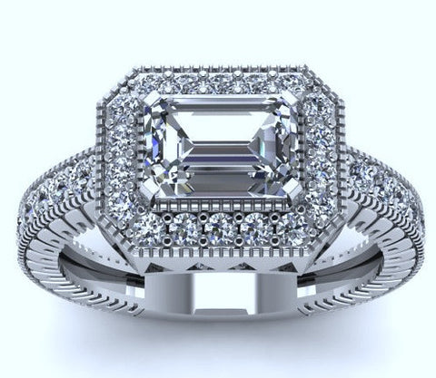 1.53ct G-VS2 Emerald Diamond Engagement Ring EGL certified Halo Platinum JEWELFORME BLUE
