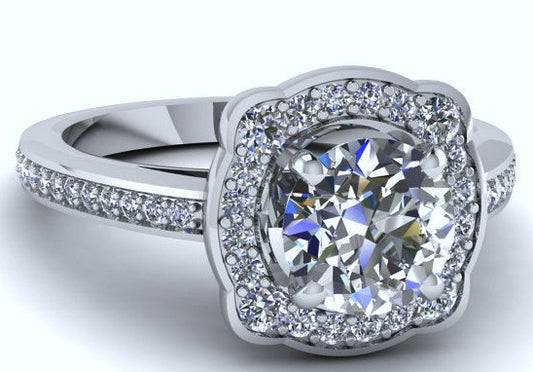 1.76ct Round Diamond Engagement Ring  Diamond Ring Cushion 18kt White gold  JEWELFORME BLUE