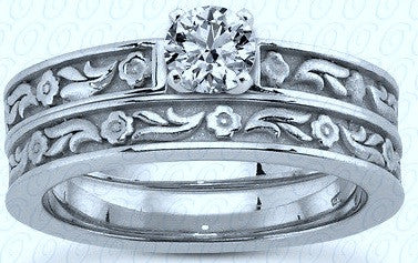 0.70ct Floral Engagement Ring Wedding Band Set  H-VS1 Round Diamond Solitaire 18kt White Gold