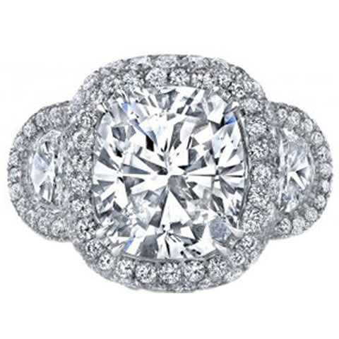 5.50ct Cushion Moissanite & Diamond Engagement ring  Platinum Anniversary Bridal Gift JEWELFORME BLUE