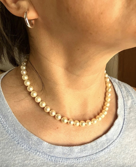 Pearl Necklace Cultured Mikimoto Natural Ocean Pearls 7.5-8mm