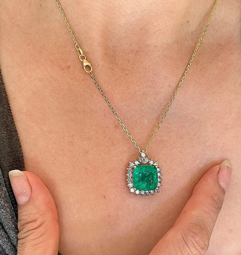 10.96ct Diamond Emerald Necklace 18kt Yellow Gold G VS 18"