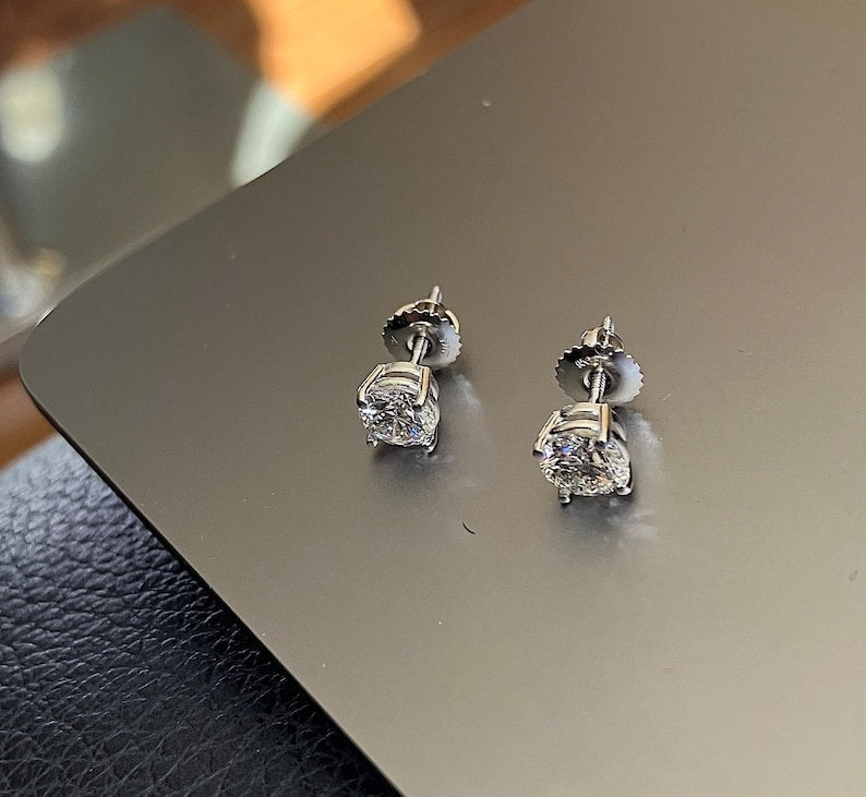 1.64ct 18kt Diamonds G VS Round Cut Diamond Studs Earrings Screw Backs 18kt White Gold