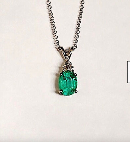 14kt Emerald & Diamonds 1.15ct Pendant White Gold Genuine Oval Emerald
