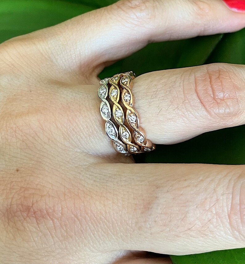 0.83 18kt Yellow Pink &White Gold Round cut Diamond Eternity rings Genuine Diamonds Size 6.6