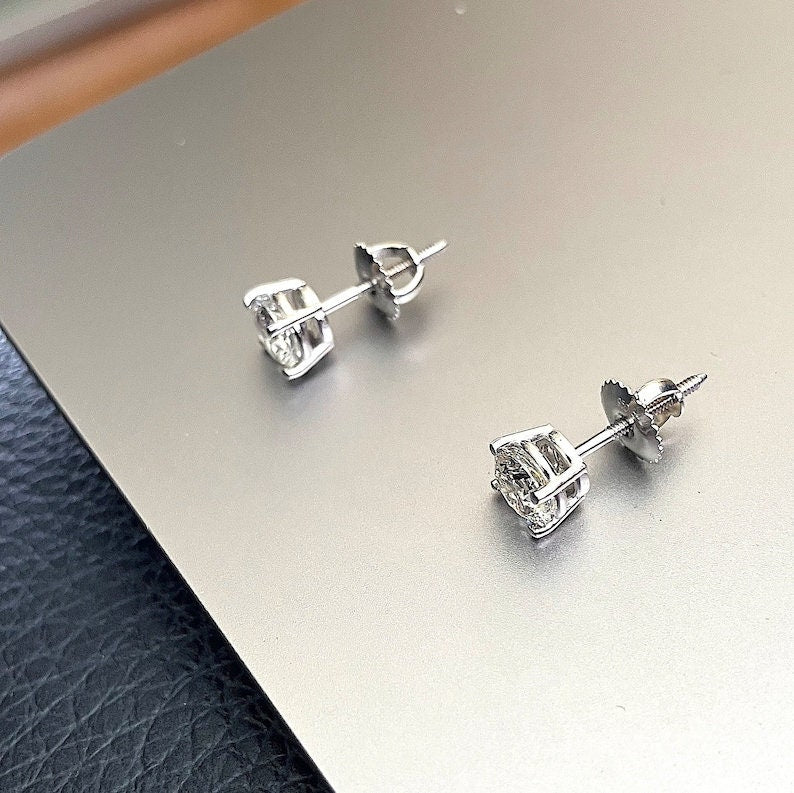 Platinum Diamonds 1.98ct G VS Round Cut Diamond Studs Earrings G VS Screw Backs