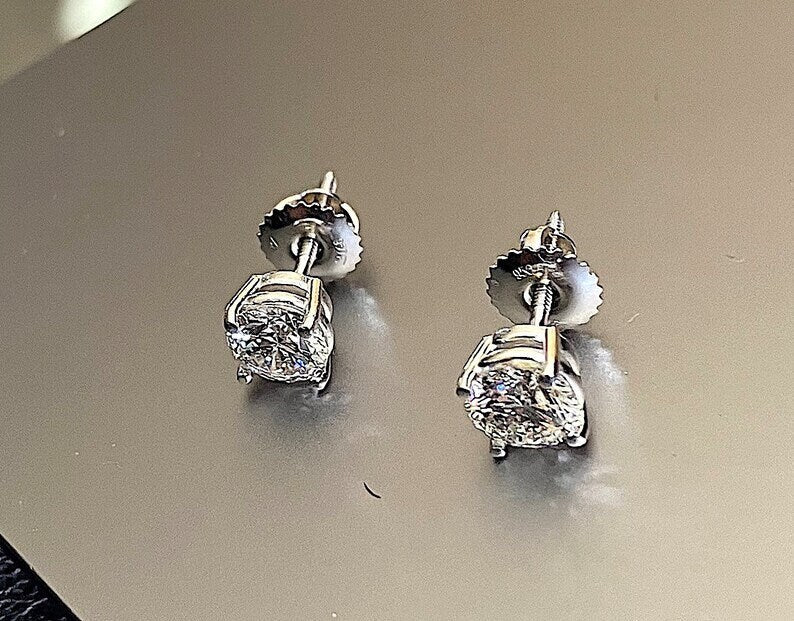 Platinum Diamonds 1.11ct G VS Screw Backs Round Cut Diamond Studs Earrings G VS