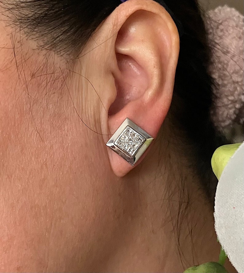 1.24ct 18kt Genuine diamonds F-VS Princess Cut Diamond Studs Earrings 18kt
