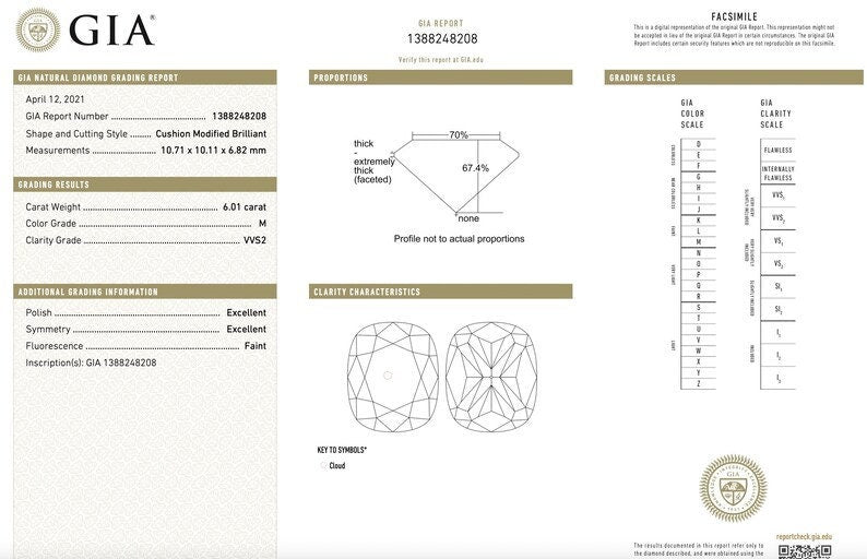 GIA 6.01ct M VVS2 Cushion Diamond for Engagement Ring Loose Genuine Diamond Solitaire Loose Diamond GIA certified