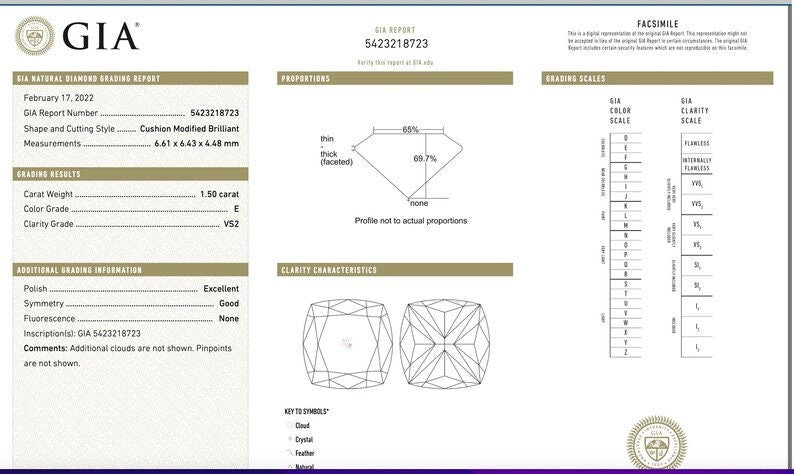 GIA 1.50ct E VS2 Cushion Diamond for Engagement Ring Loose Genuine Diamond Solitaire Loose Diamond GIA certified