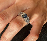 Engagement Wedding rings set 14kt 2.26ct Sapphire Diamond Engagement Wedding Band Ring Set White Gold