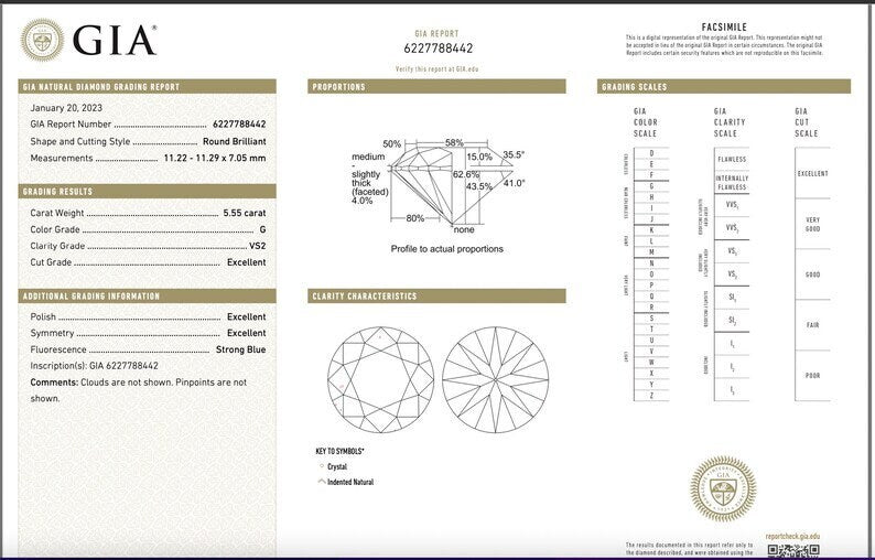 GIA 5.55ct G VS2 Round Diamond for Engagement Ring Loose Genuine Diamond Solitaire Loose Diamond GIA certified 134,800 Total