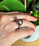 18kt Black Pearl Diamond Ring 0.69ct Genuine Diamonds Black Pearl