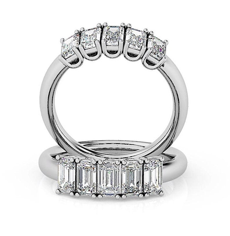 Platinum Ring 2.60ct Emerald cut Diamond Wedding ring Genuine Diamonds Size 7 Diamond Band Platinum