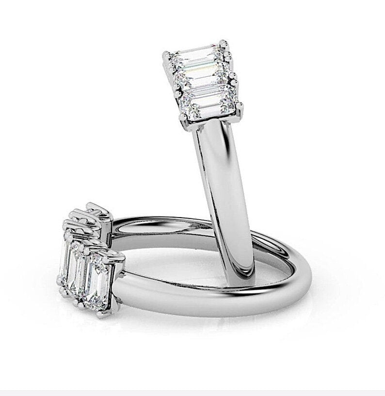 Platinum Ring 2.60ct Emerald cut Diamond Wedding ring Genuine Diamonds Size 7 Diamond Band Platinum