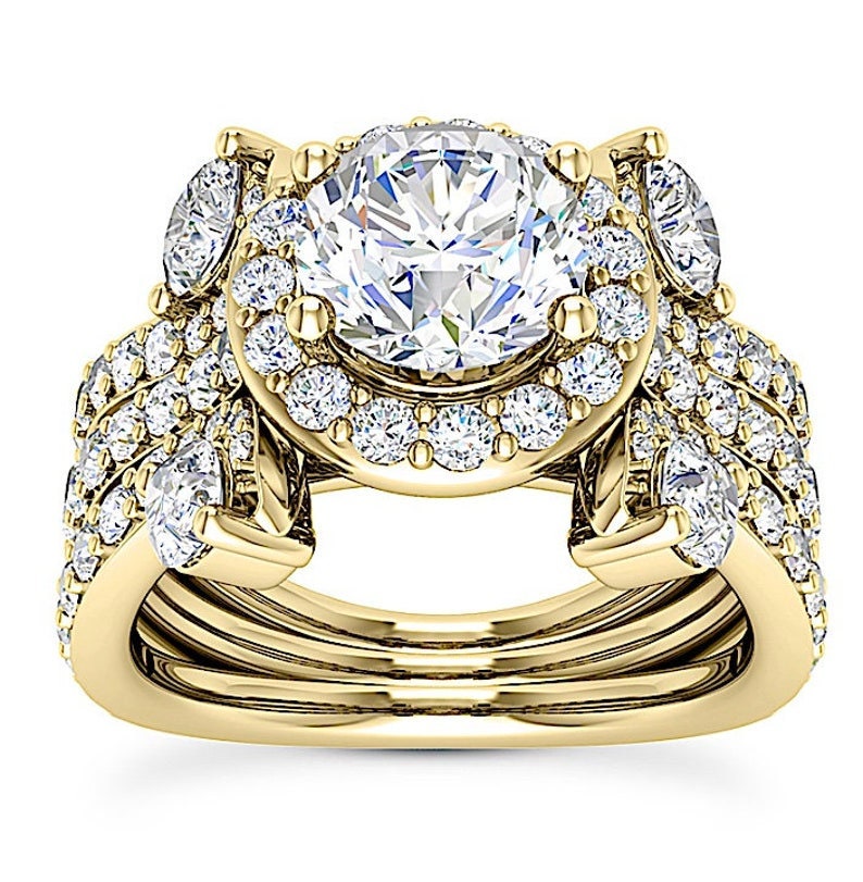 14kt 2.82ct Round Diamond Engagement Ring Genuine Diamond G VS2 14kt White or Yellow Gold Diamond Halo Lab Created Diamond cocktail