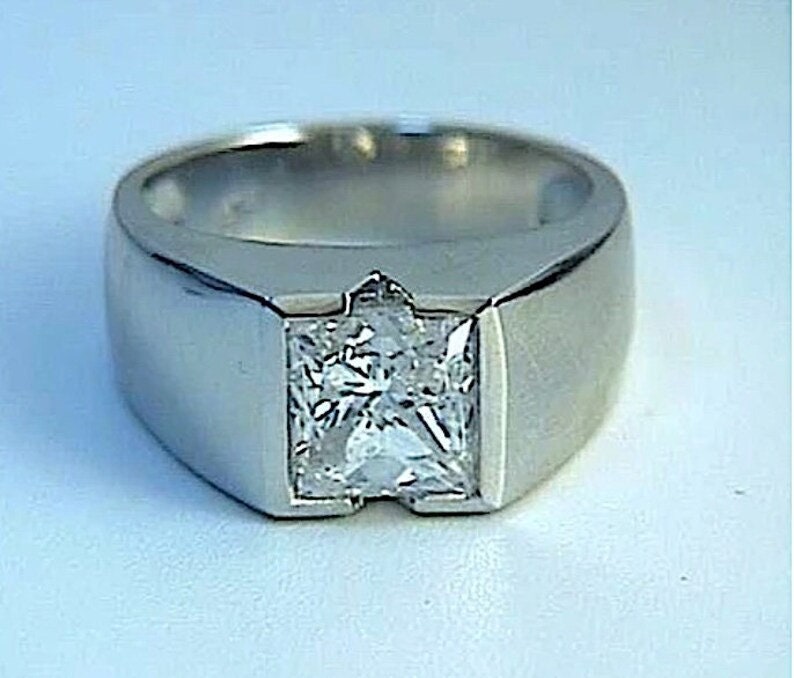 Mens Ring 1.99ct Princess cut Diamond 14kt White Gold Size 11 Real Diamond Lab Created