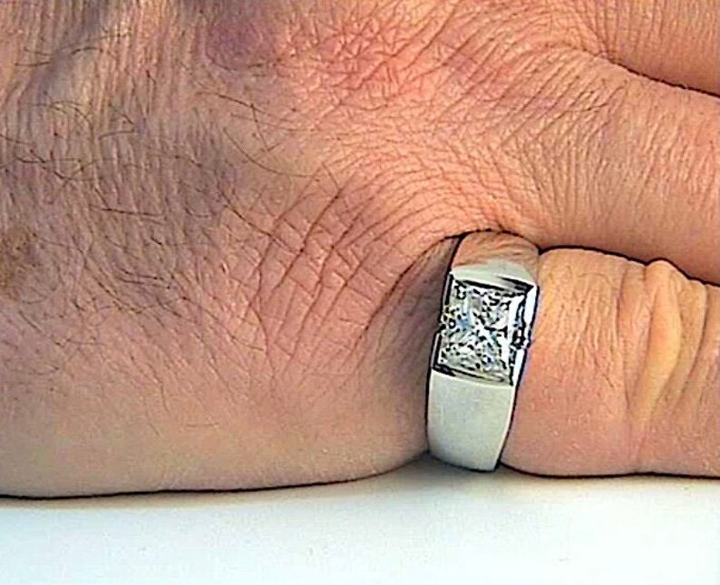 Mens Ring 1.99ct Princess cut Diamond 14kt White Gold Size 11 Real Diamond Lab Created