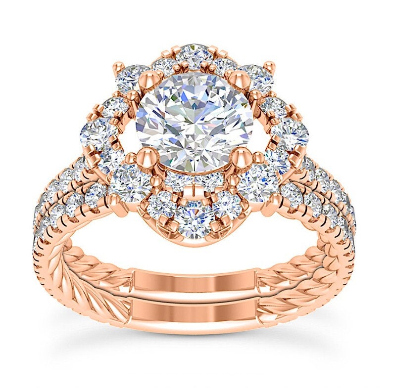GIA 1.50ct Round Diamond for Engagement Ring Genuine Diamond Solitaire Diamond GIA certified Halo Diamonds 18kt Pink Gold