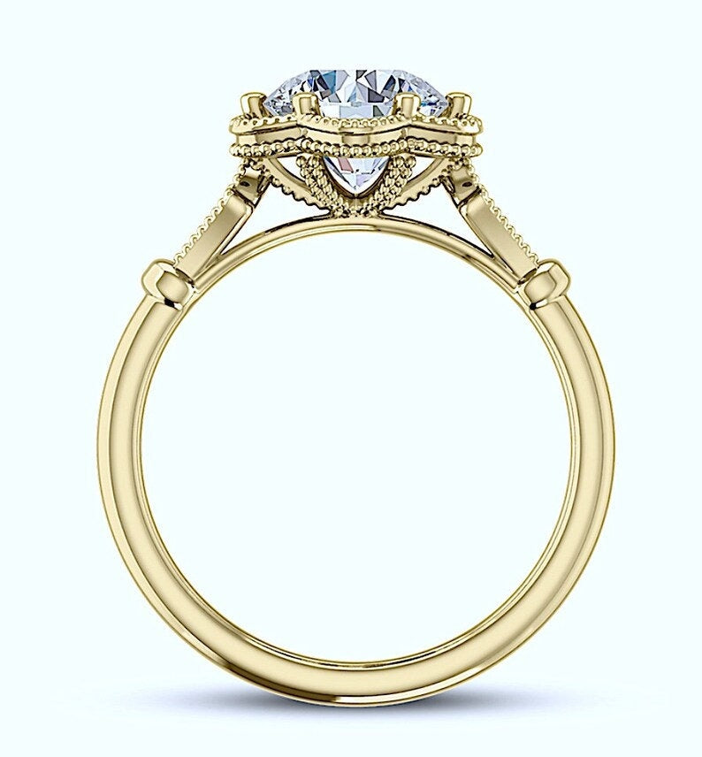 18kt Art Deco 1.10ct Round cut Diamond Engagement Ring Genuine Diamond Solitaire 18kt Lab Created Diamond G VS2 Over 800,000 GIA Diamonds