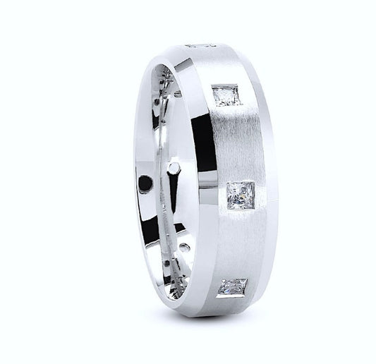 Platinum 0.29ct Princess cut Diamond Wedding Band Ring Mens Ring 6mm wide heavy Ring 18 grams