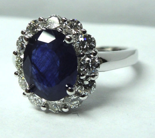 4.18ct Oval Sapphire Diamond Engagement Ring 18kt JEWELFORME BLUE