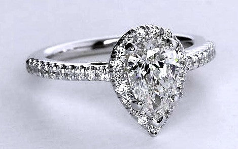 1.31ct G-VVS2 Pear Shape Diamond Engagement Ring GIA certified Platinum Halo JEWELFORME BLUE