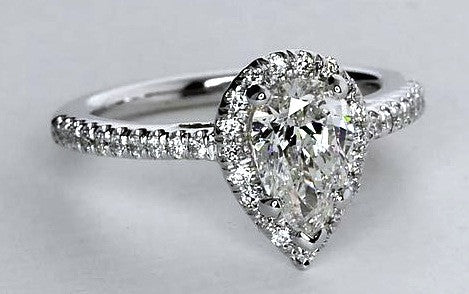 1.35ct E-SI1 Pear Shape Diamond Engagement Ring EGL certified 18kt White Gold JEWELFORME BLUE