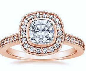 1.86ct G-VS2 Cushion Diamond Engagement Ring 18kt Pink Gold Halo JEWELFORME BLUE