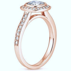 1.86ct G-VS2 Cushion Diamond Engagement Ring 18kt Pink Gold Halo JEWELFORME BLUE