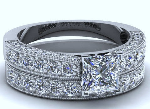 2.01ct Princess Diamond Engagement & Wedding Ring Set 18kt White Gold JEWELFORME BLUE
