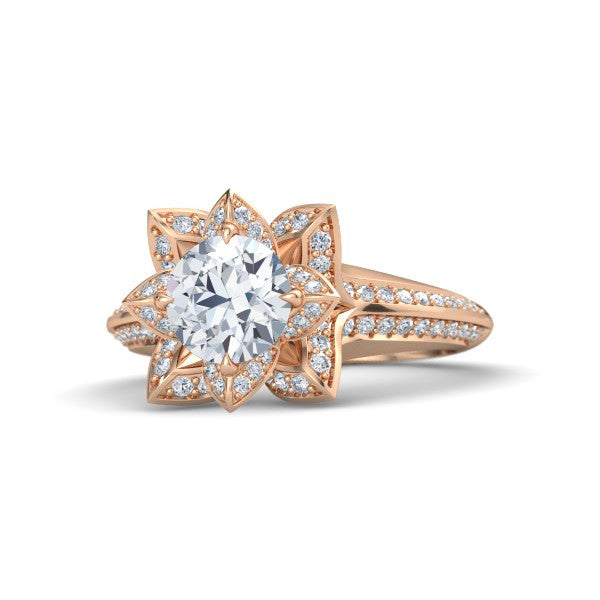 2.34ct D-SI1 Lotus-Art Deco Halo Engagement Ring  Wedding Gift 18kt Pink Gold  JEWELFORME BLUE