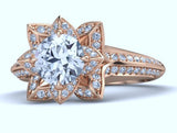 2.34ct D-SI1 Lotus-Art Deco Halo Engagement Ring  Wedding Gift 18kt Pink Gold  JEWELFORME BLUE