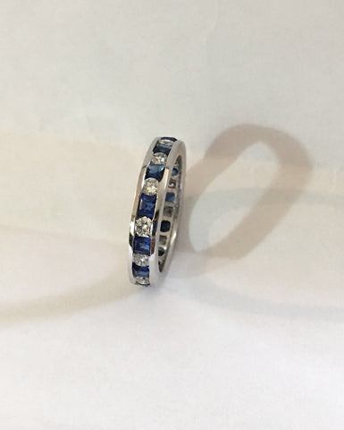 1.88ct Diamond Sapphire Eternity Wedding Ring 14kt White Gold JEWELFORME BLUE