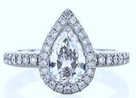 1.31ct G-VVS2 Pear Shape Diamond Engagement Ring GIA certified Platinum Halo JEWELFORME BLUE
